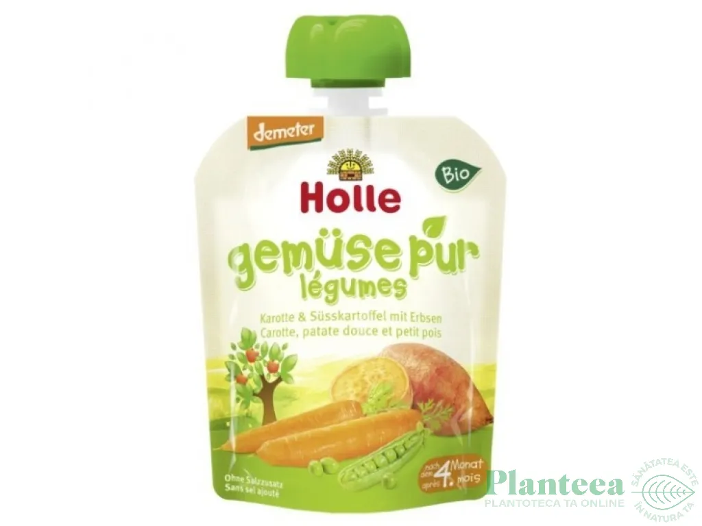 Piure morcovi cartofi dulci mazare bebe +4luni eco 90g - HOLLE