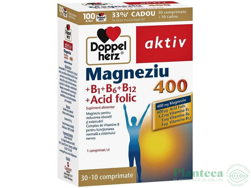 Pachet Magneziu 400mg B1 B6 B12 acid folic 30+10cp - DOPPEL HERZ