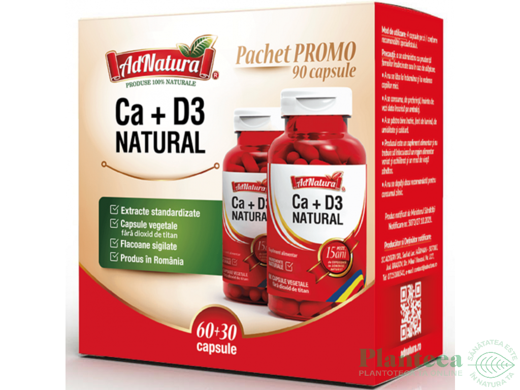 Pachet Calciu D3 natural 60+30cps - ADNATURA