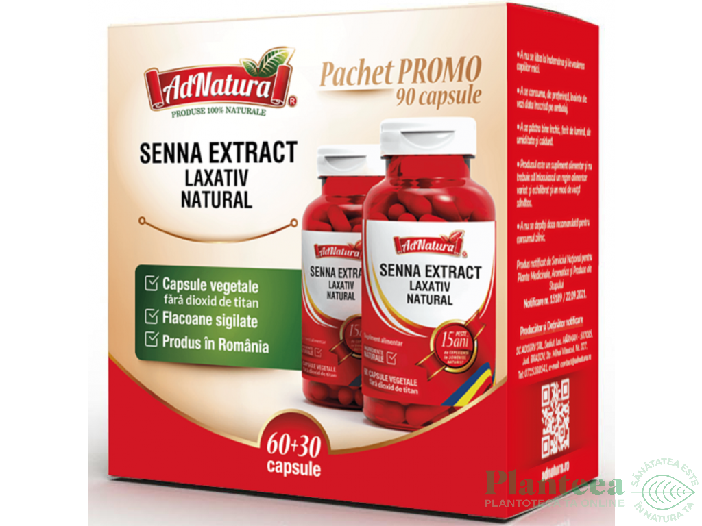 Pachet Senna extract 60+30cps - ADNATURA