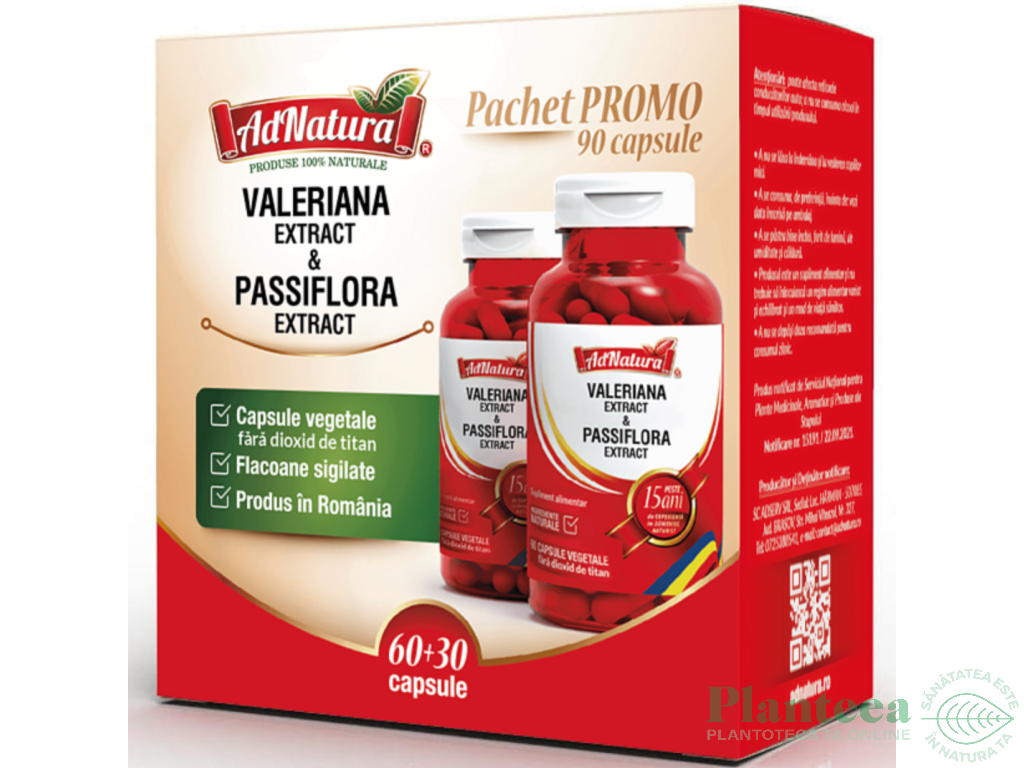 Pachet Valeriana passiflora extract 60+30cps - ADNATURA