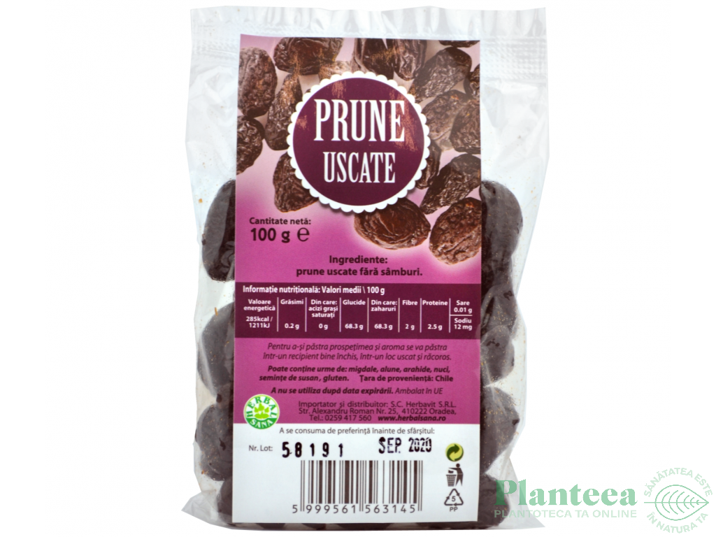 Prune uscate fara samburi 100g - HERBAL SANA