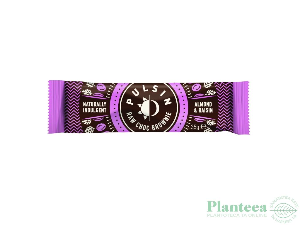 Baton ciocolata neagra migdale stafide 35g - PULSIN
