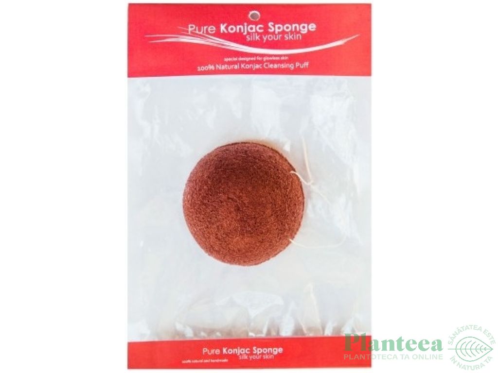 Burete konjac argila rosie pt ten sensibil 8cm - PURE KONJAC SPONGE