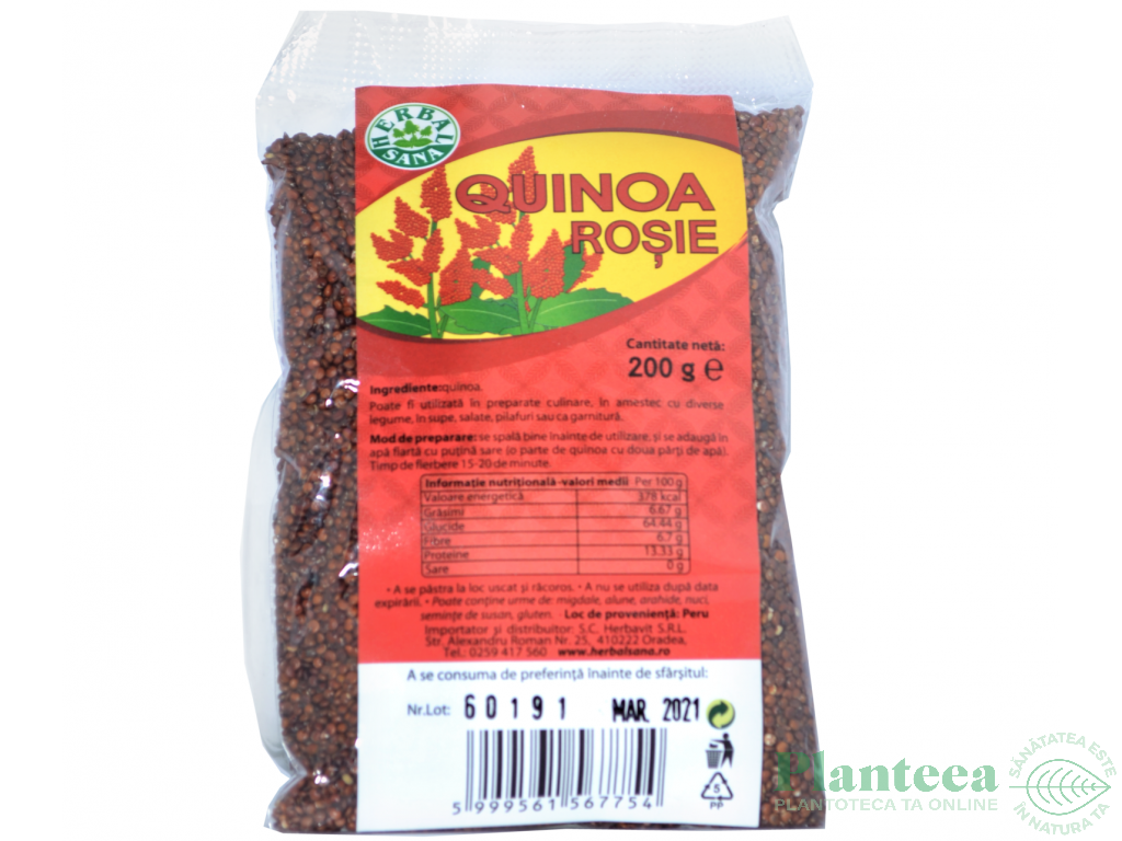 Quinoa rosie boabe 200g - HERBAL SANA