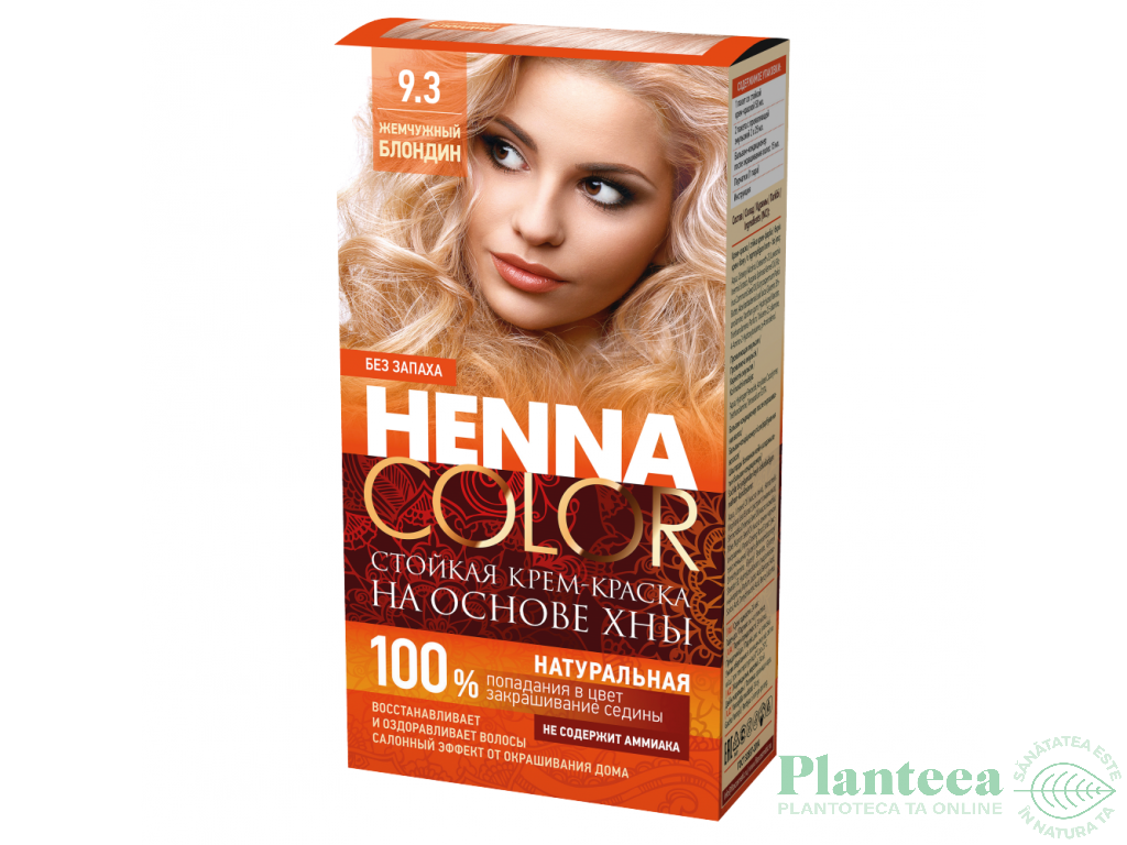 Vopsea crema par permanenta fara amoniac 9.3 blond perlat 115ml - HENNA COLOR