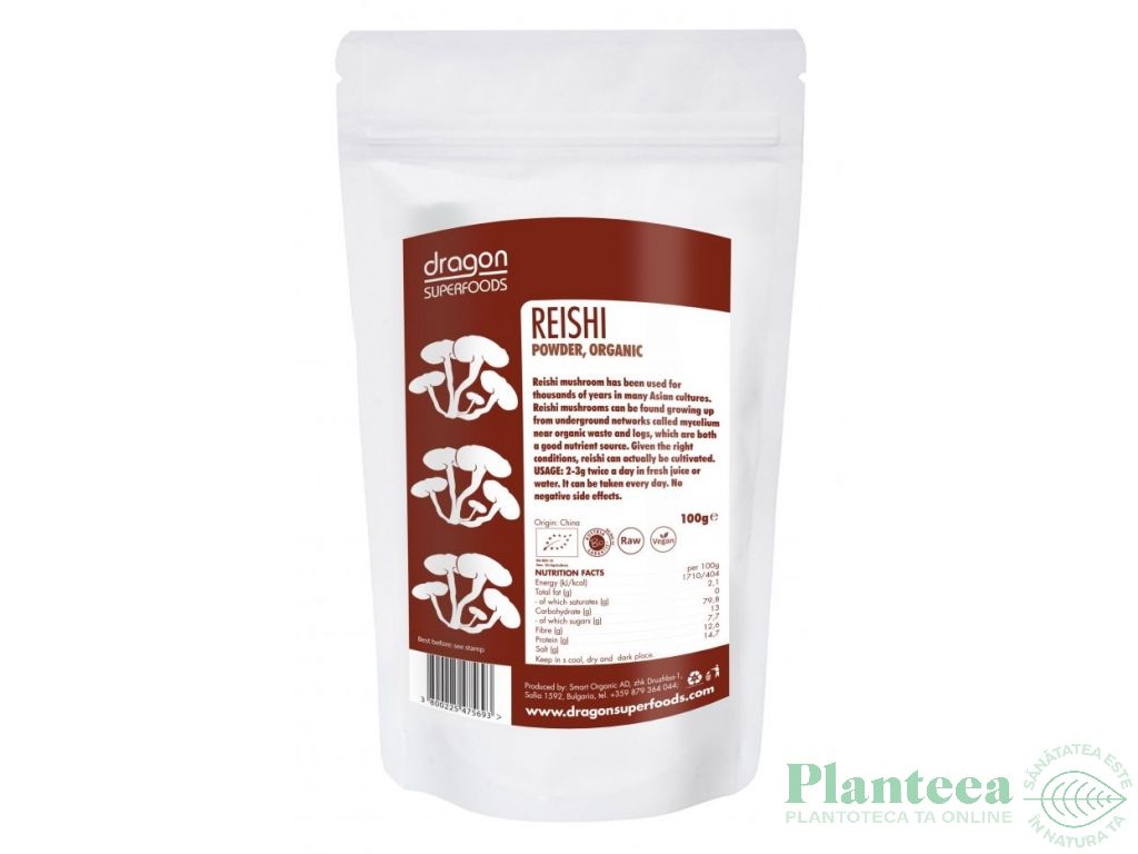 Pulbere reishi bio 100g - DRAGON SUPERFOODS