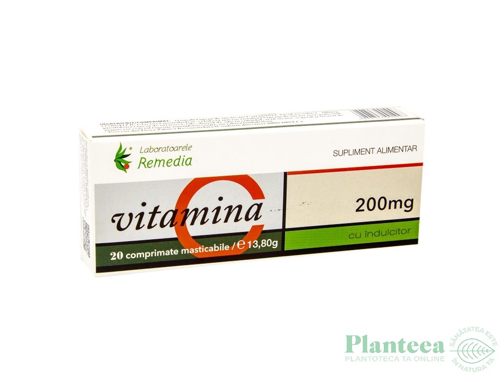 Vitamina C 200mg indulcitor masticabile 20cp - REMEDIA