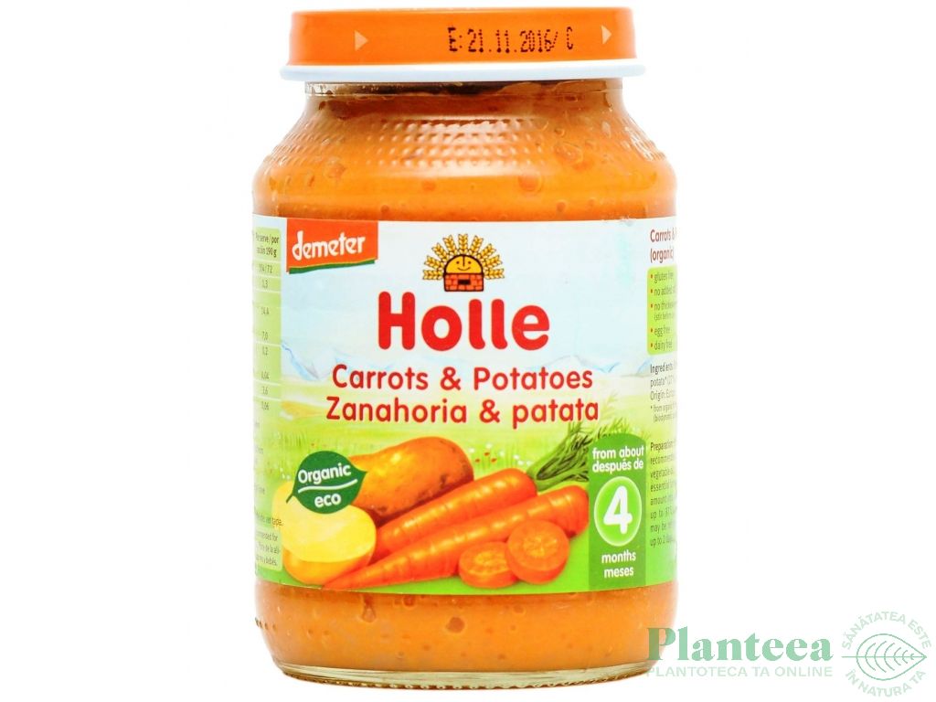 Piure morcovi cartofi bebe +4luni eco 190g - HOLLE