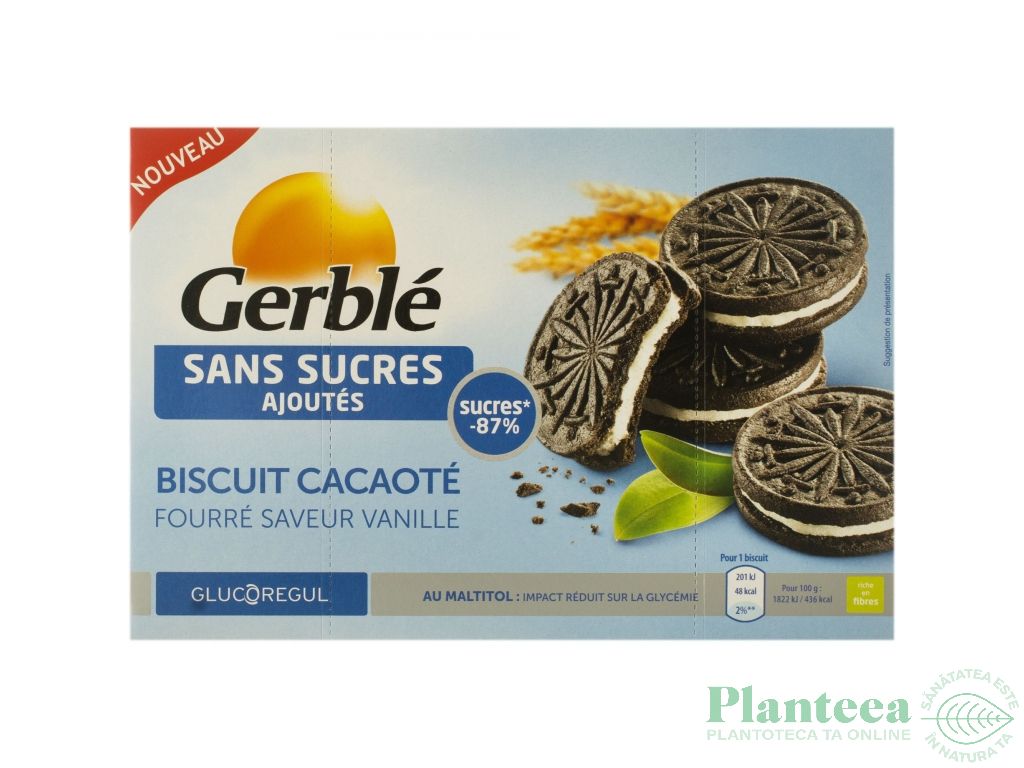 Biscuiti dubli cacao crema vanilie fara zahar Glucoregul 176g - GERBLE