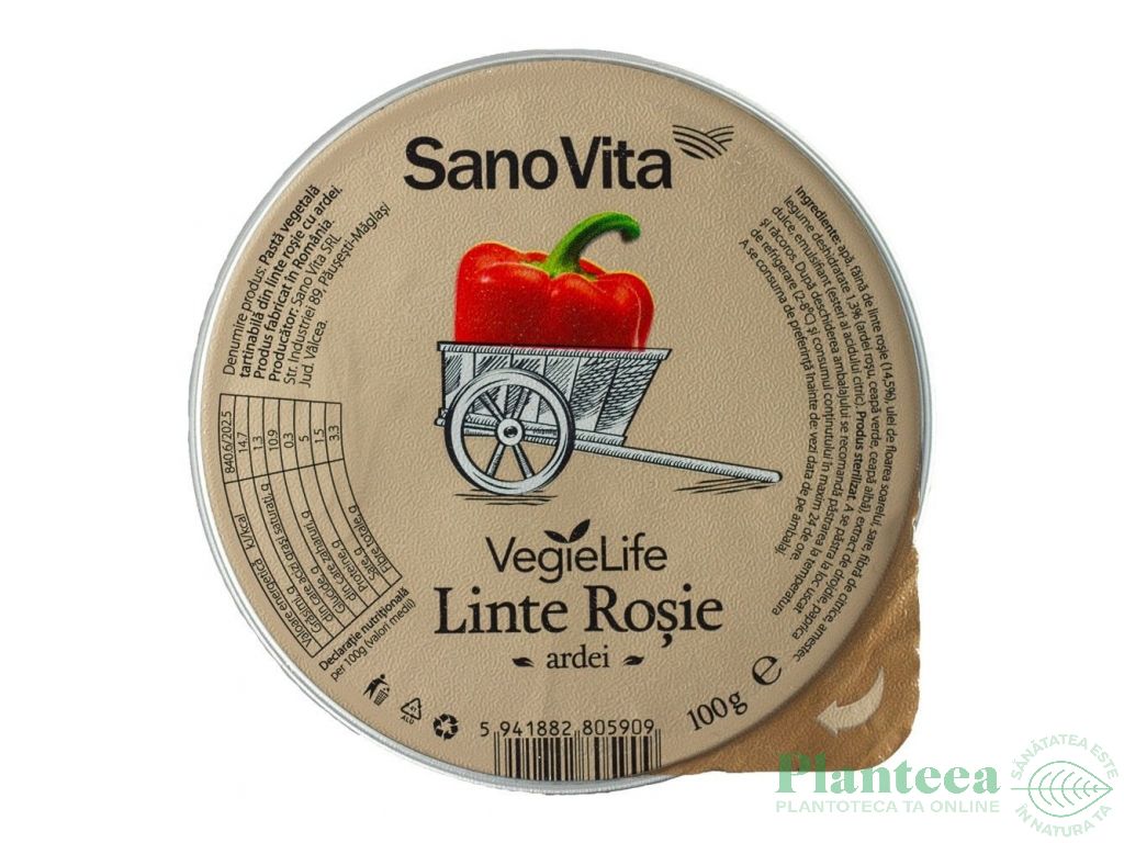 Pate vegetal linte rosie ardei ceapa 100g - SANOVITA