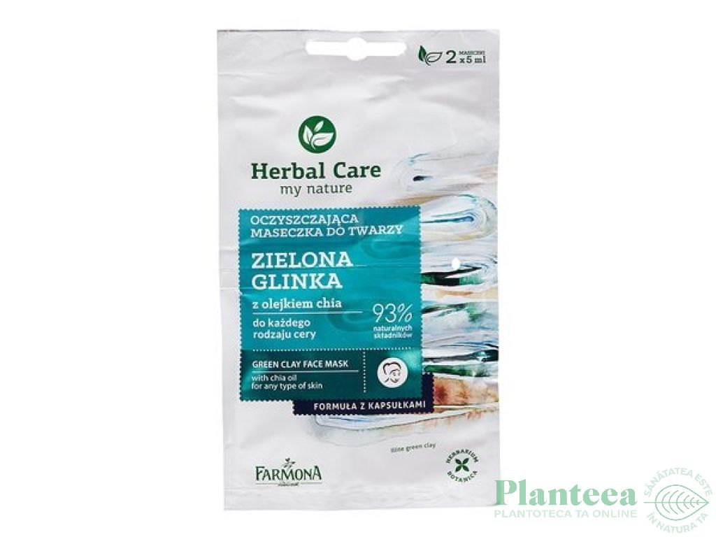 Masca fata argila verde Herbal Care 2x5ml - FARMONA