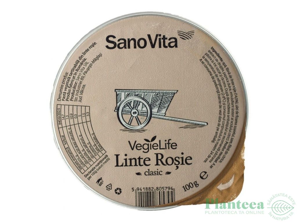 Pate vegetal linte rosie clasic 100g - SANOVITA