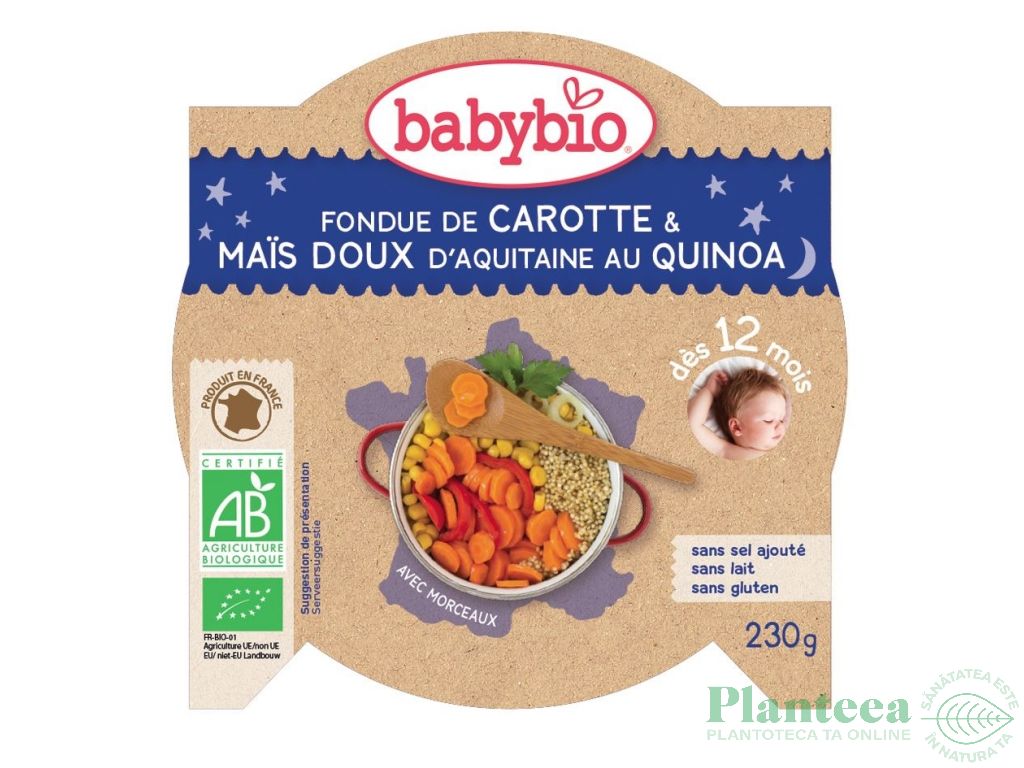 Piure fondue morcov porumb quinoa bebe +12luni eco 230g - BABYBIO