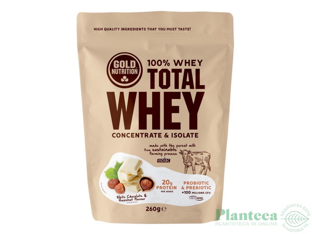 Pulbere proteica Total Whey ciocolata alba alune 260g - GOLD NUTRITION