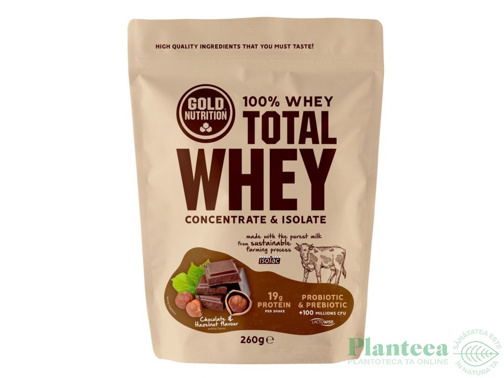 Pulbere proteica Total Whey ciocolata alune 260g - GOLD NUTRITION