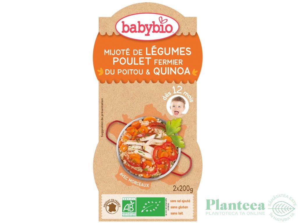Piure legume pui quinoa bebe +12luni eco 2x200g - BABYBIO