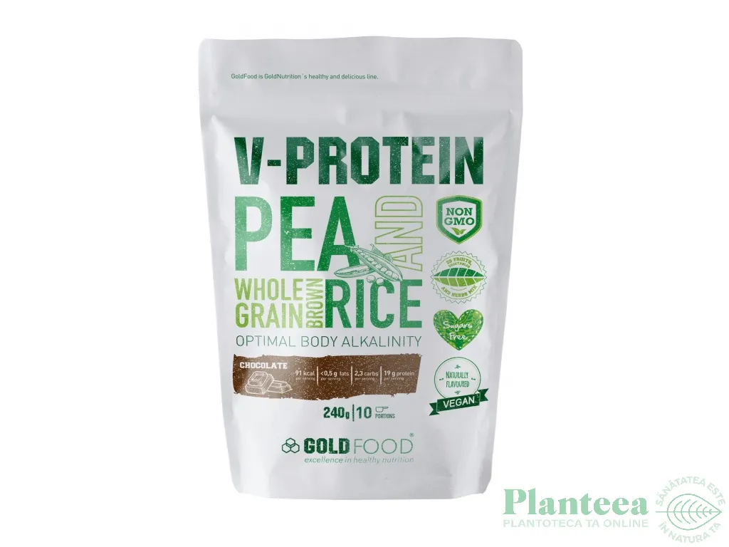 Pulbere proteica vegana V Protein ciocolata 240g - GOLD NUTRITION
