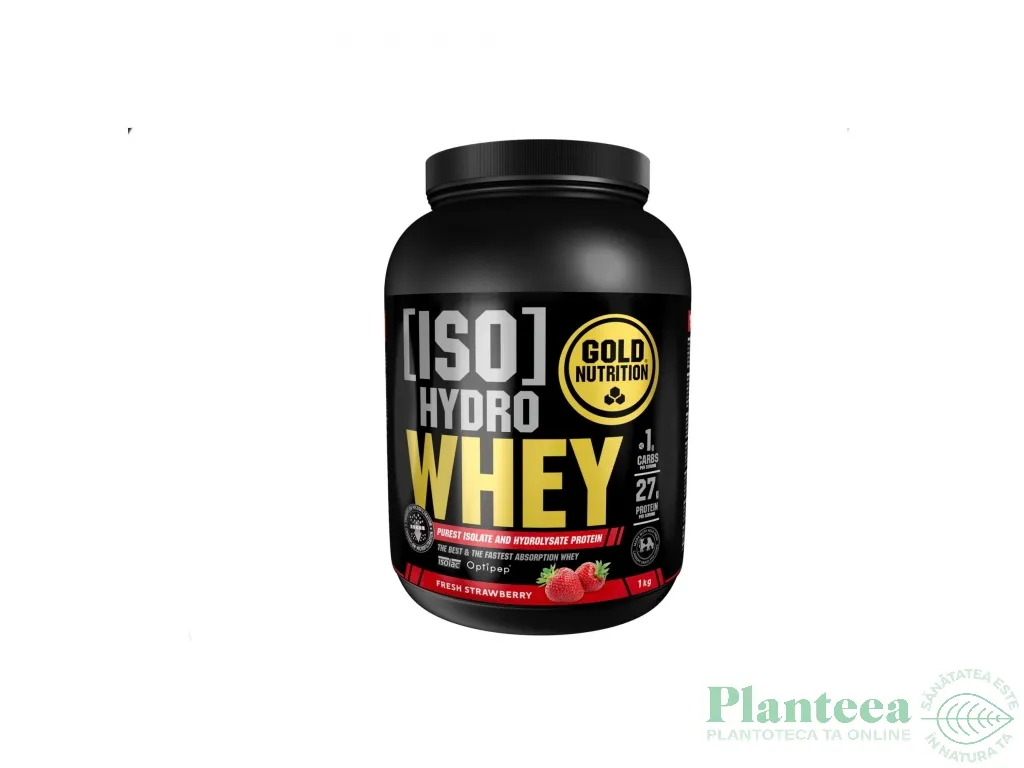Pulbere proteica Iso Hydro Whey capsuni 1kg - GOLD NUTRITION