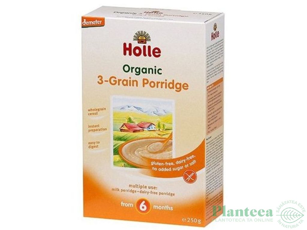 Porridge 3cereale fara gluten bebe +6luni eco 250g - HOLLE