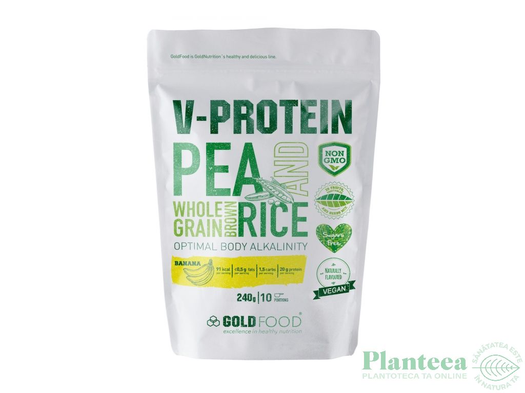 Pulbere proteica vegana V Protein banane 240g - GOLD NUTRITION