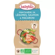 Piure legume primavara somon macaroane bebe +12luni eco 2x200g - BABYBIO