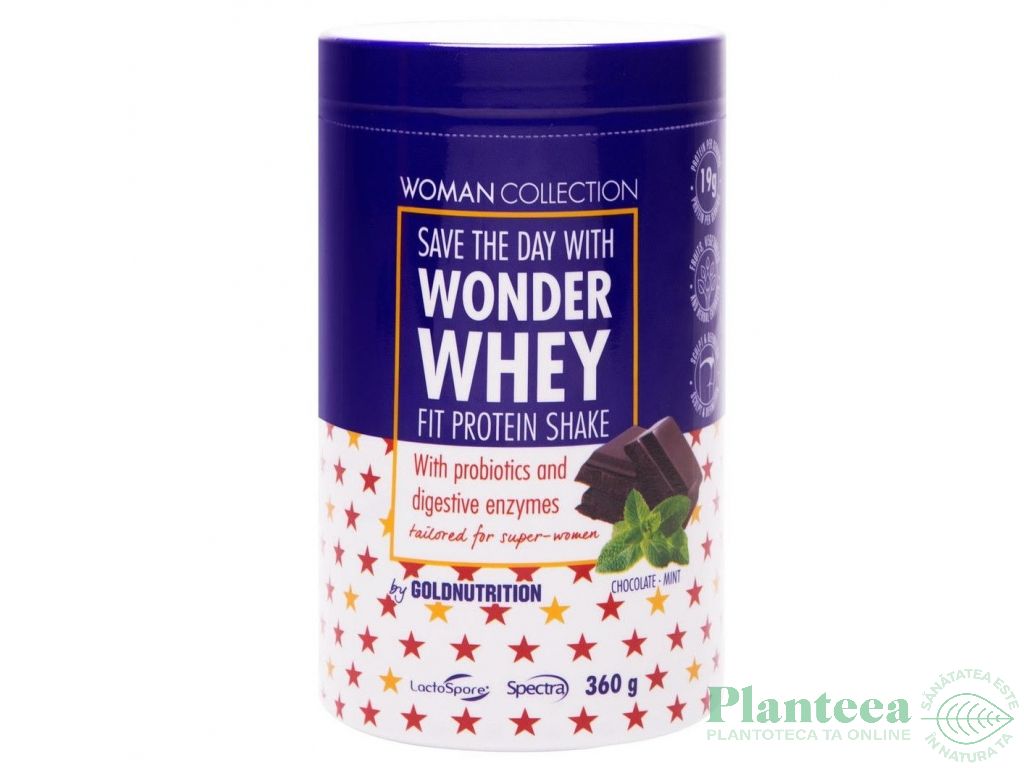 Pulbere shake proteic Wonder Whey ciocolata menta Woman Collection 360g - GOLD NUTRITION