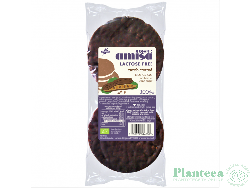 Rondele expandate orez glazura carob 100g - BIONA