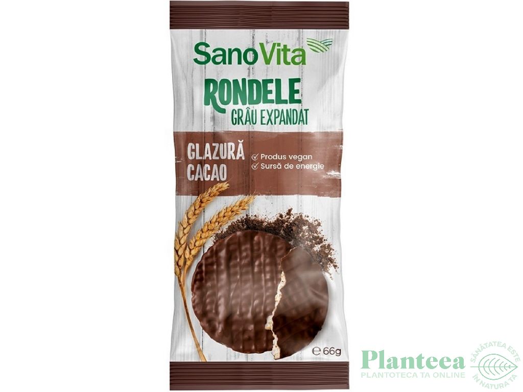 Rondele expandate grau glazura cacao 66g - SANOVITA