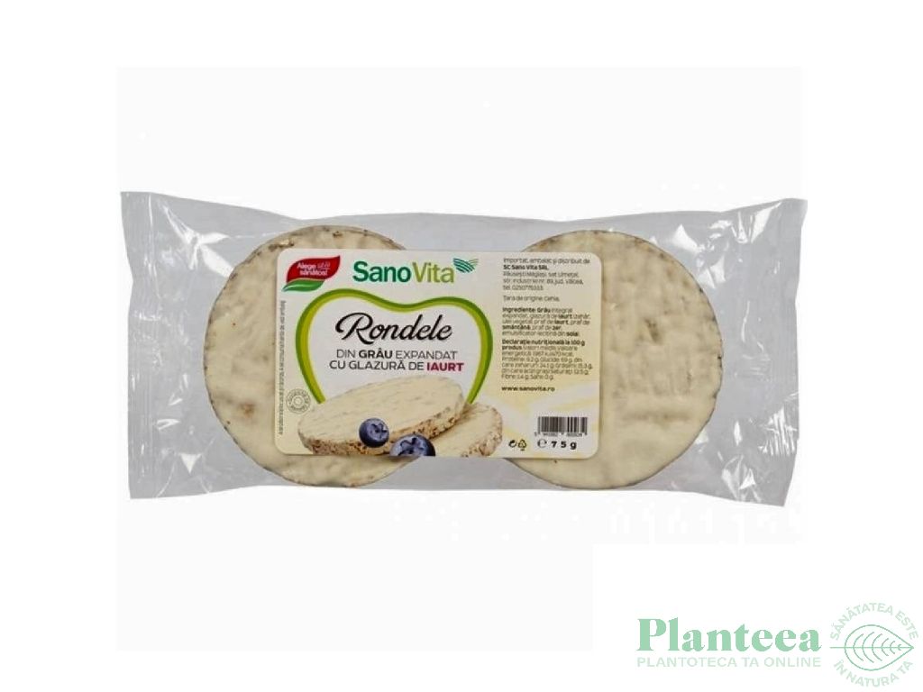 Rondele expandate grau glazura iaurt 75g - SANOVITA