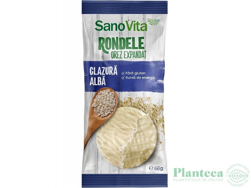 Rondele expandate orez glazura alba 66g - SANOVITA