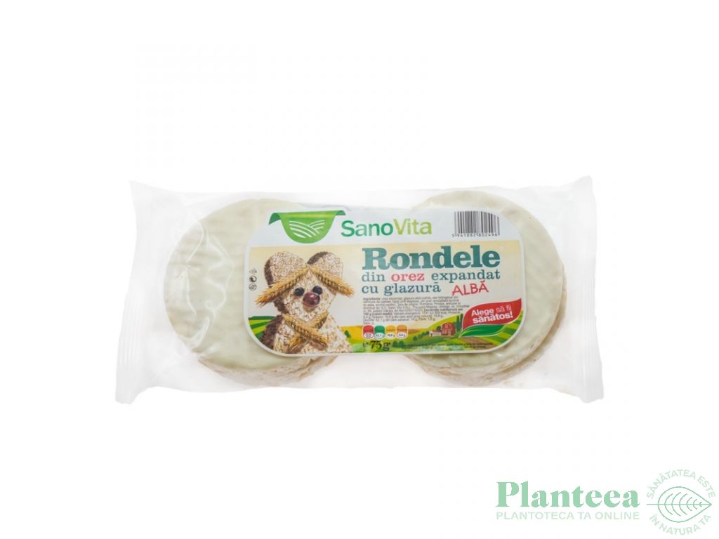 Rondele expandate orez glazura alba 75g - SANOVITA