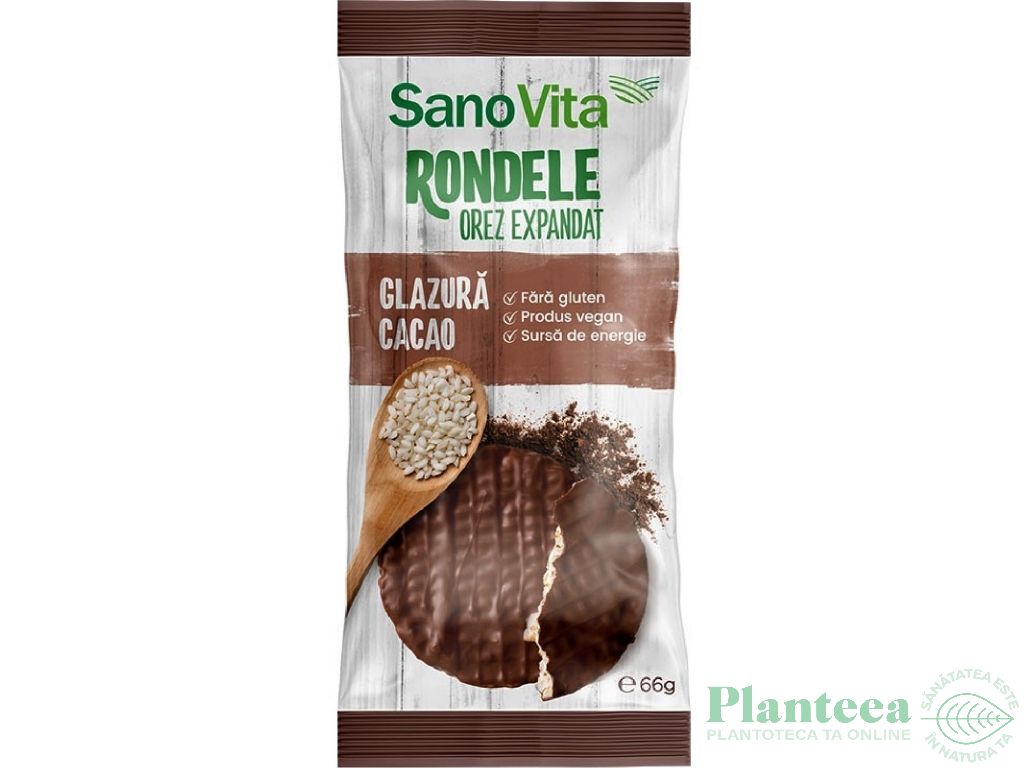 Rondele expandate orez glazura cacao 66g - SANOVITA