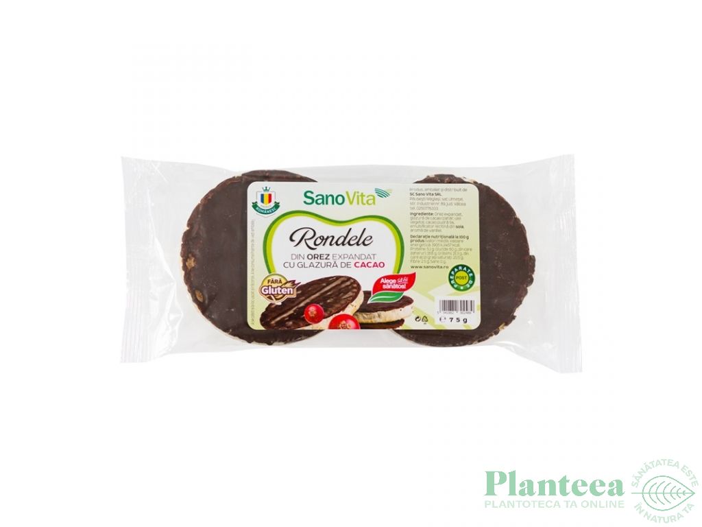 Rondele expandate orez glazura cacao 75g - SANOVITA