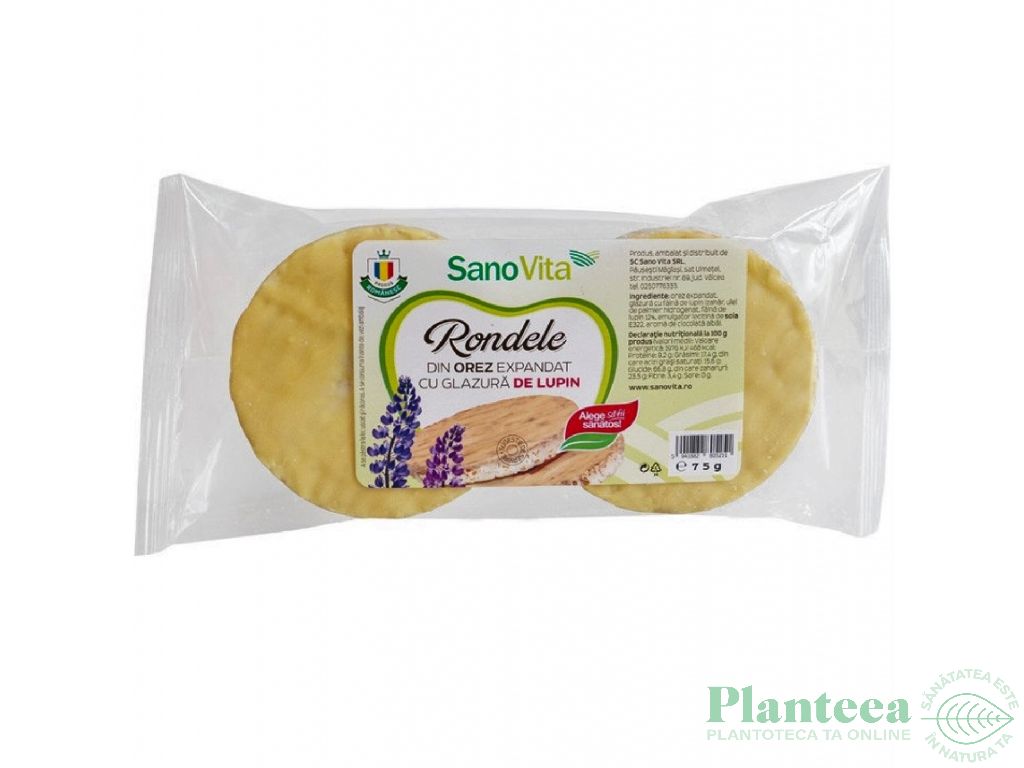 Rondele expandate orez glazura lupin 75g - SANOVITA