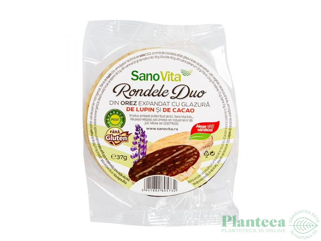 Rondele expandate orez glazura lupin cacao Duo 37g - SANOVITA