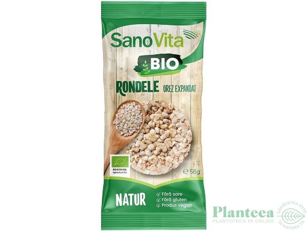 Rondele expandate orez fara sare bio 56g - SANOVITA