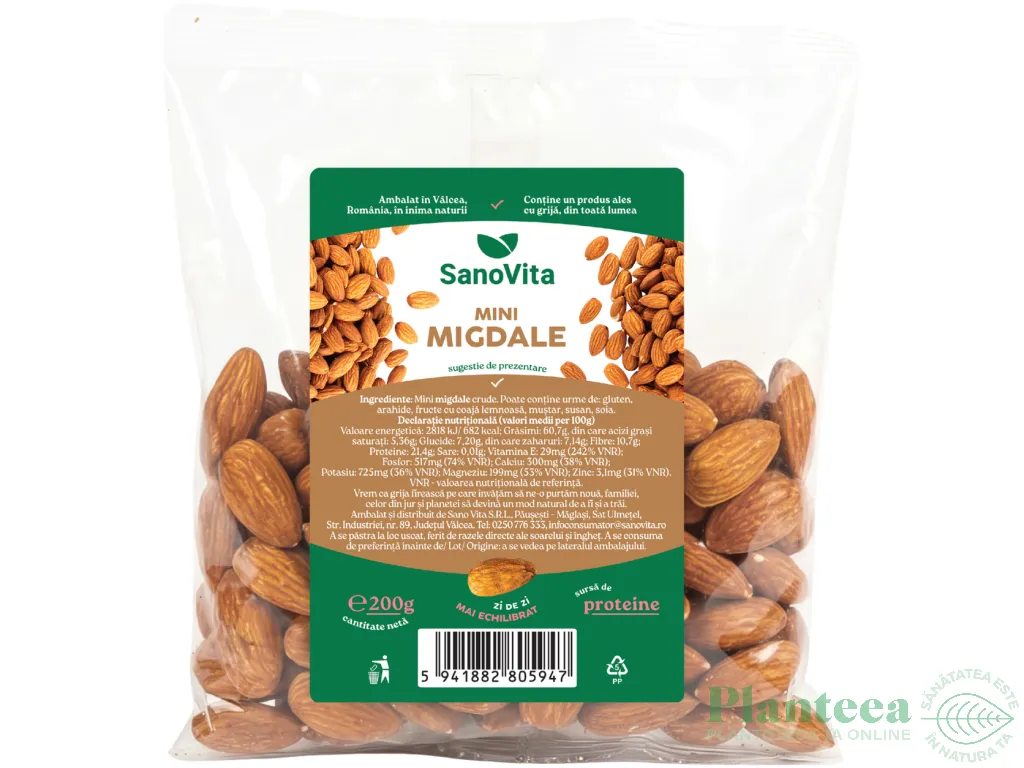 Mini migdale necojite crude 200g - SANOVITA
