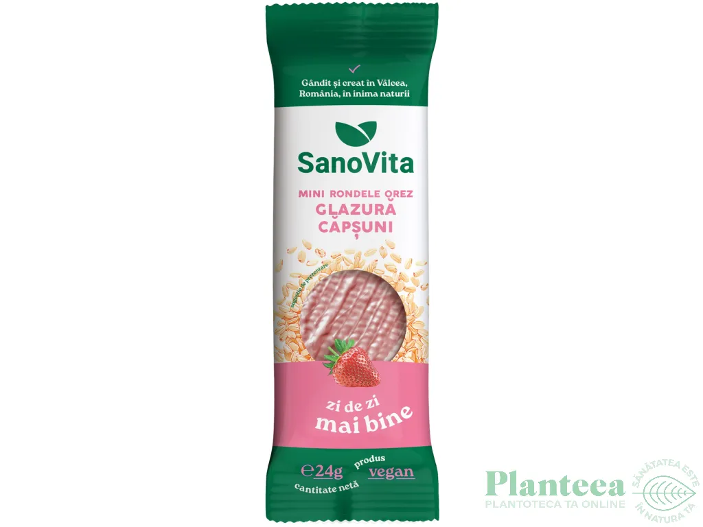 Minirondele expandate orez glazura capsuni 24g - SANOVITA