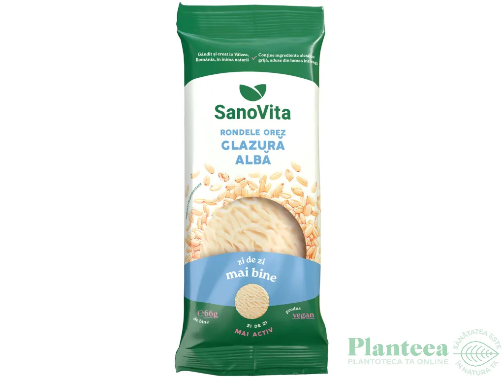 Rondele expandate orez glazura alba 66g - SANOVITA