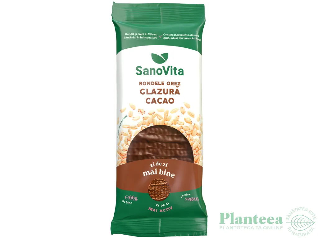 Rondele expandate orez glazura cacao 66g - SANOVITA