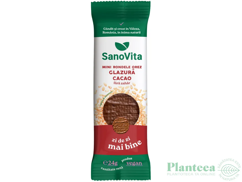 Minirondele expandate orez glazura cacao fara zahar 24g - SANOVITA