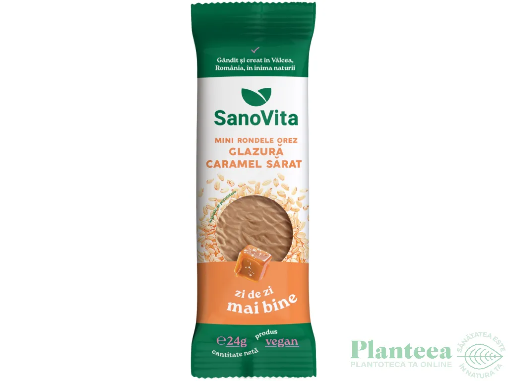 Minirondele expandate orez glazura caramel sarat 24g - SANOVITA