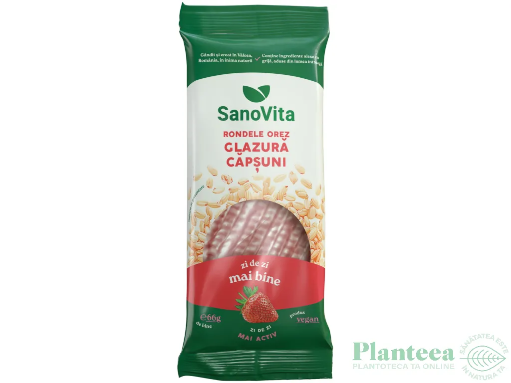 Rondele expandate orez glazura capsuni 66g - SANOVITA