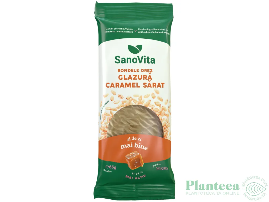 Rondele expandate orez glazura caramel sarat 66g - SANOVITA
