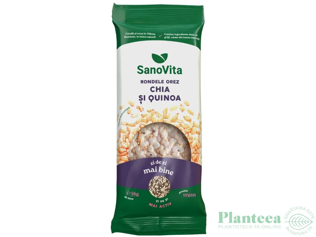 Rondele expandate orez super seminte chia quinoa 56g - SANOVITA