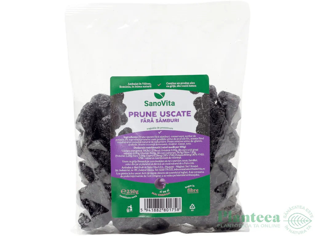Prune uscate fara samburi 250g - SANOVITA