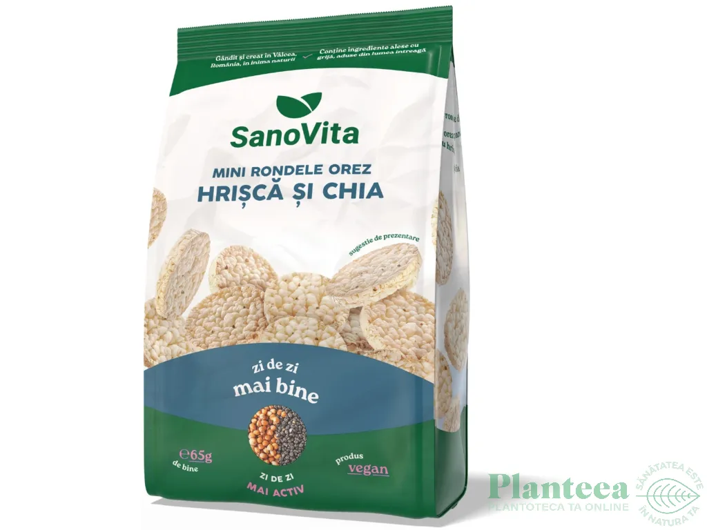 Minirondele expandate orez hrisca chia cu sare 65g - SANOVITA