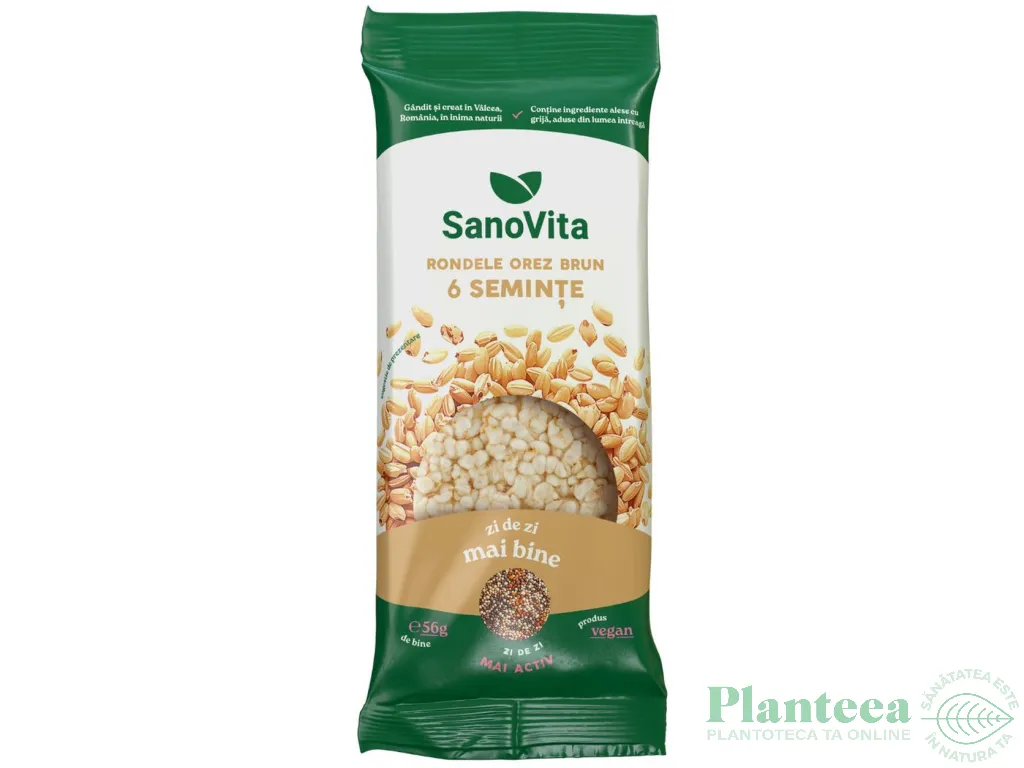 Rondele expandate orez brun 6seminte 56g - SANOVITA