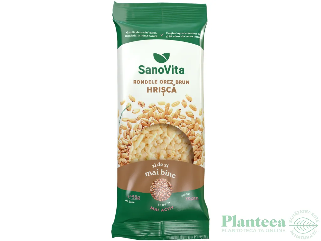 Rondele expandate orez brun hrisca 56g - SANOVITA